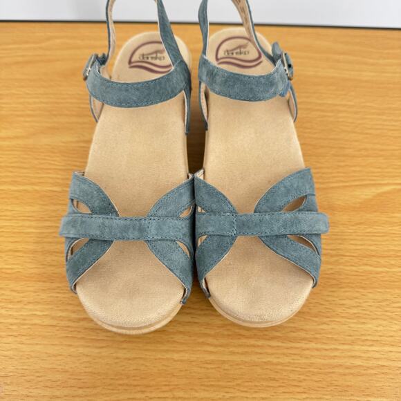 Dansko Season sandals womens 38 denim suede ankle strap heel hook and loop blue - Picture 6 of 11
